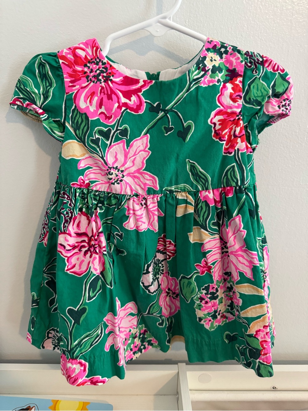 Lilly Pulitzer Green Floral Cotton Dress with Pink Flowers